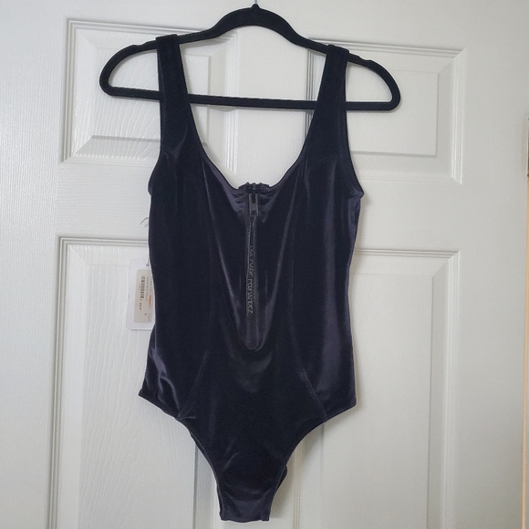 Lisa Marie Fernandez Black Zip Up Velvet Bodysuit Swimsuit - Picture 2 of 5